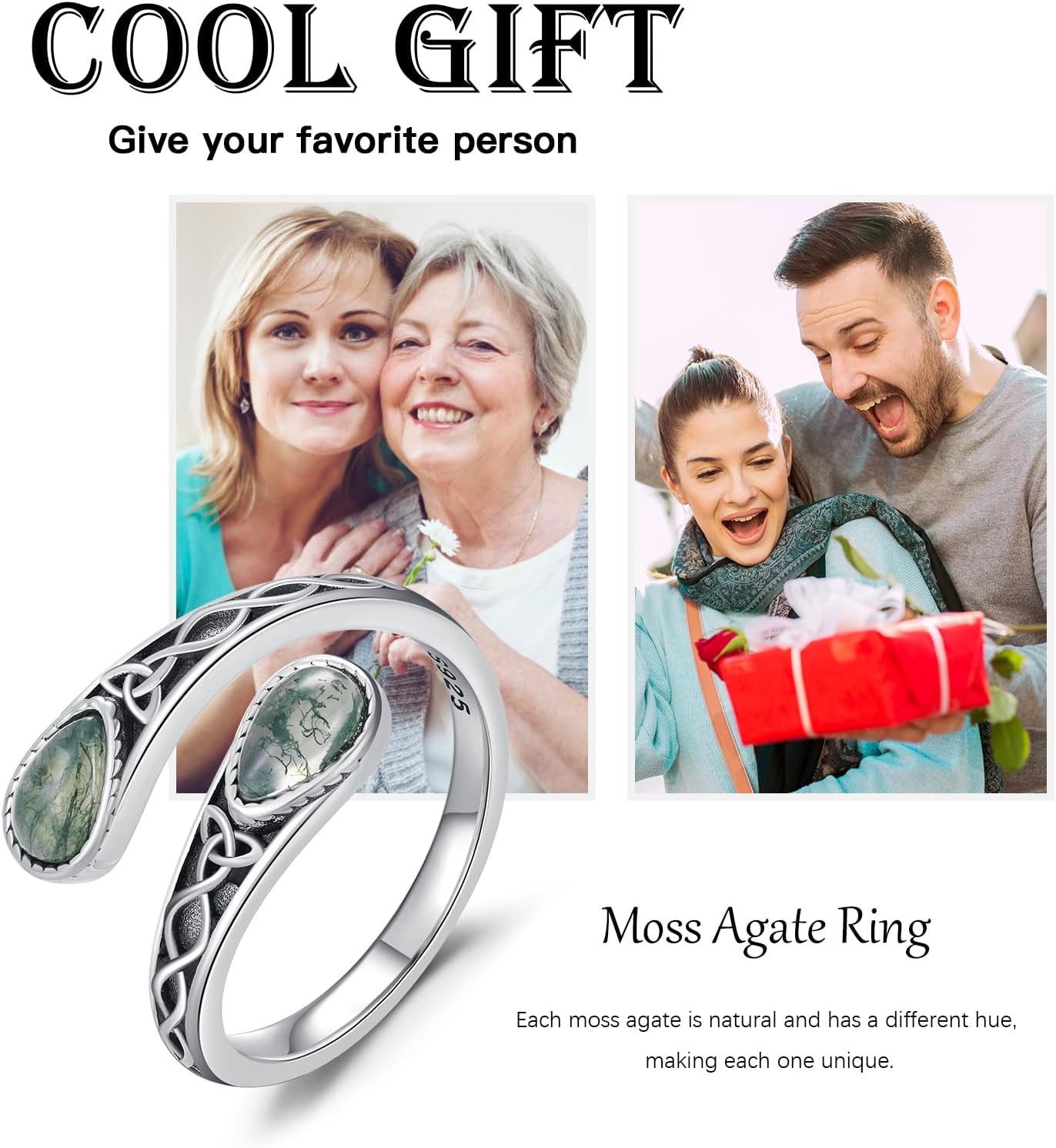 925 Sterling Silver Rings for Women Moss Agate/Turquoise/Just Breathe/Evil Eye Rings Gift for Christmas Mother's Day Valentine's Day