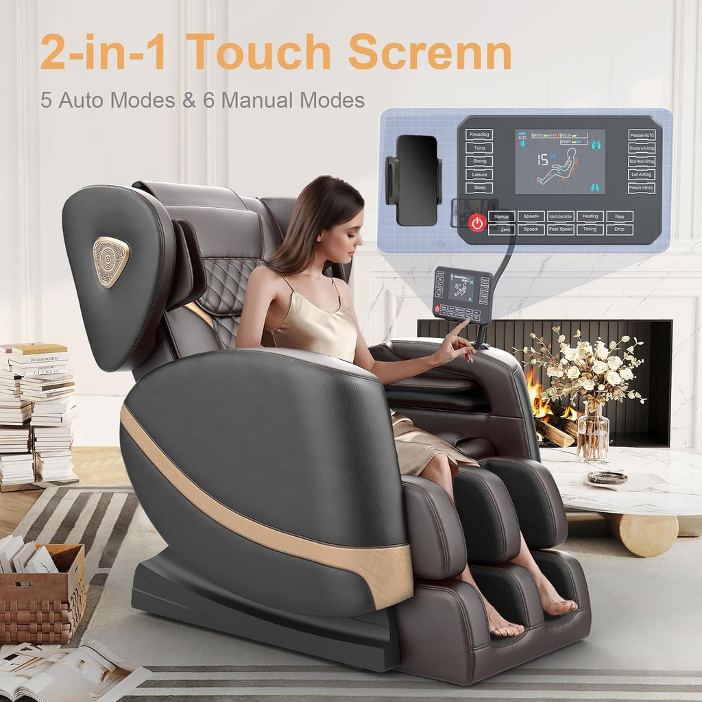 2025 Massage Chair Full Body, Zero Gravity Massage Chair with 10 Fix Rollers, Heating, Foot Massage, Auto Modes, Bluetooth Speaker, Touch Screen Controller