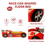 LKTART Twin Size Car Bed for Kids, Race Car-Shaped Wooden Platform Bed Frame with Headboard Wheels and Support Slats for Boys Toddlers Child's Bedroom (Red)