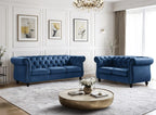 Container Furniture Velvet Chesterfield Couch, Button-Tufted Backrest, Rolled Arms, High-Density Foam with Spring Support, Elegant Accent Piece, Sofa, Dark Blue