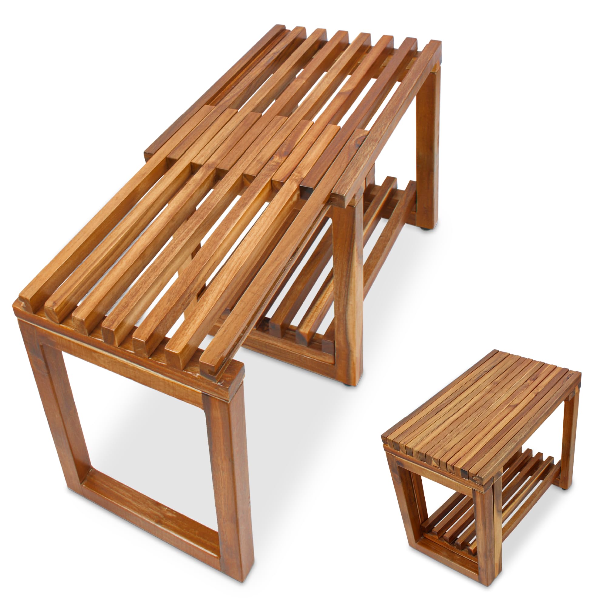 ENKEZI Adjustable Length 29 Inches Shower Stool Bench Chair Waterproof with Storage Shelf for Shaving Legs, Spa, Bath Seat in Bathroom, Inside Shower for Adults Seniors Elderly (Small 29 in)