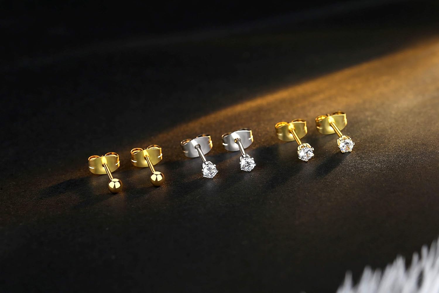 6-10 Pairs Tiny Women's Stainless Steel Round Clear Cubic Zirconia Stud Earrings, Hypoallergenic Surgical Steel Earrings Set, 2mm 3mm 4mm CZ,