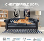 Chesterfield Sofas for Living Room, Black Rolled Arm 3-Seater Leather 84" Large Couch Deep Button Nailhead Tufted Upholstered Couches for Bedroom, Office Apartment Easy to Assemble