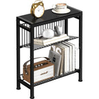 Small Side Table for Small Space, 3-Tier Narrow End Table with Magazine Holder,Slim Nightstand, Skinny Snack Couch Table in Living Room, Bedroom Study and Balcony (Rustic Brown &Black)