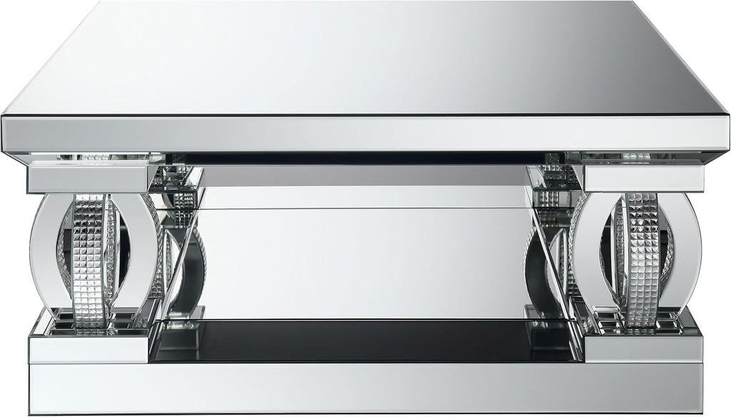 Coaster Home Furnishings Amalia Square Mirrored Cocktail Living Room Sofa Coffee Table Glam Acrylic Crystal Legs with Bottom Shelf No Assembly Clear Mirror 722518