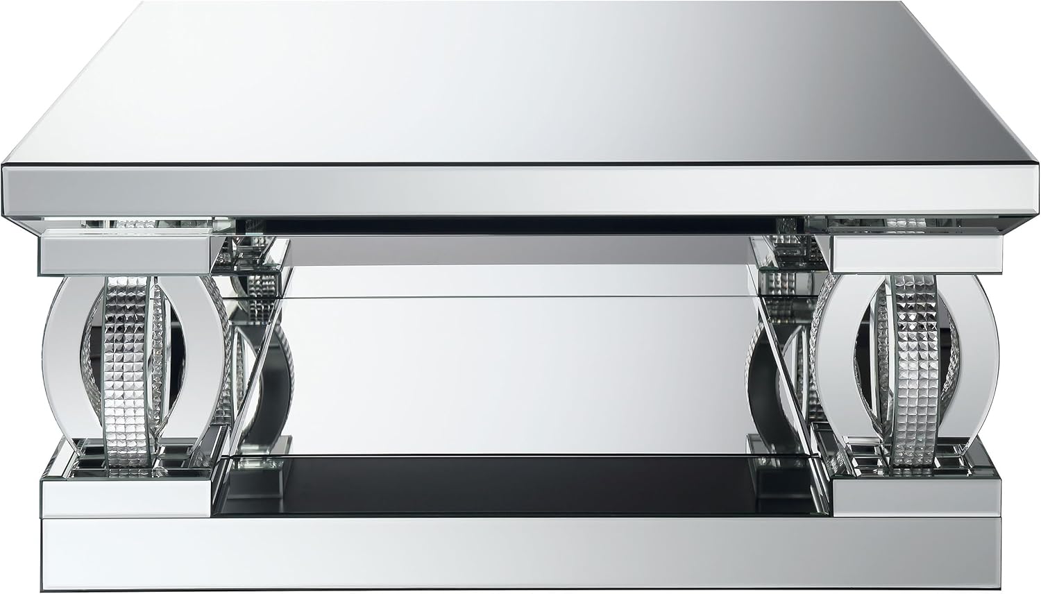 Coaster Home Furnishings Amalia Square Mirrored Cocktail Living Room Sofa Coffee Table Glam Acrylic Crystal Legs with Bottom Shelf No Assembly Clear Mirror 722518