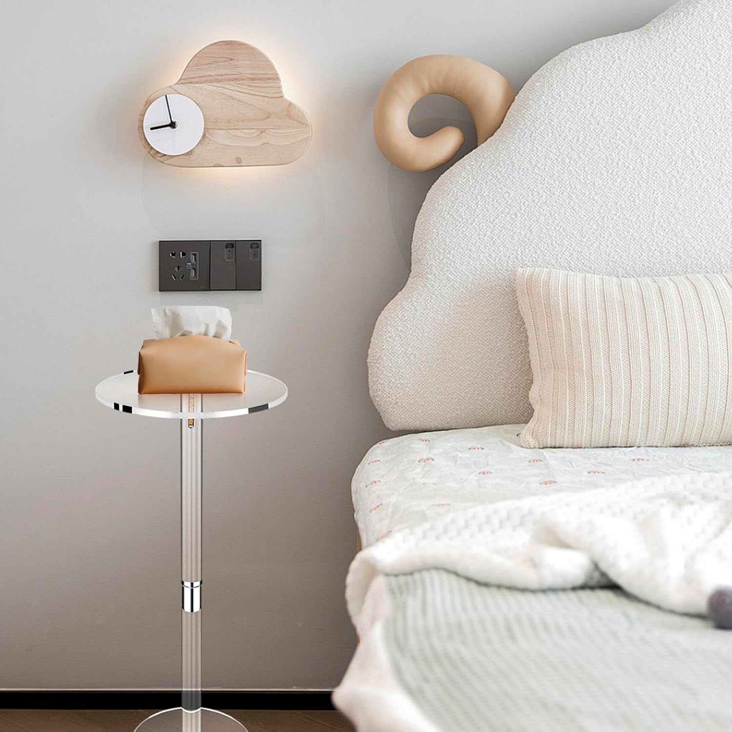 Acrylic Drink Table for Small Space 10" L x 10" W x 21.3" H Clear Side Table Round End Table Coffee Table Living Room Balcony Bedroom Bathroom Bar Easy Assembly