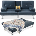 Best Choice Products Faux Leather Upholstered Modern Convertible Futon, Adjustable Folding Sofa Bed, Guest Bed w/Removable Armrests - Black