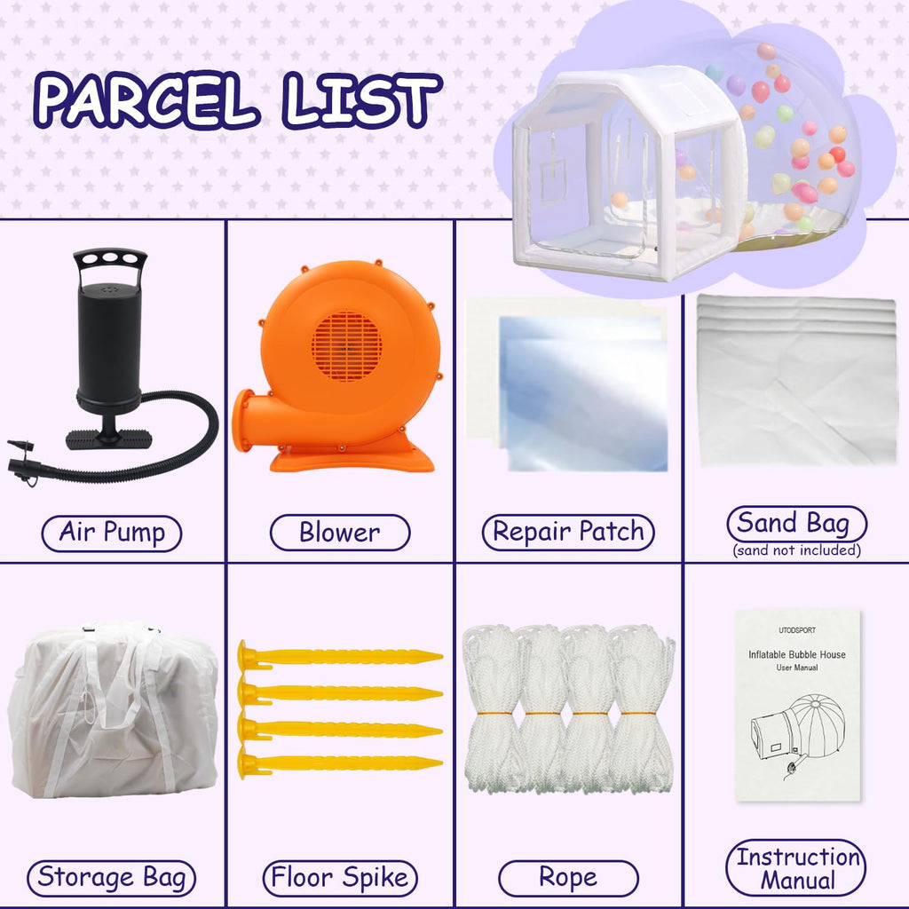 Iuoni 10FT Klarer PVC aufblasbarer Bubble House Kuppelzelt mit Tunnel - Bubble House Kuppel aufblasbar, ideal für lustige Veranstaltungen und Partys, langlebiges aufblasbares Bubble House, einfache Einrichtung