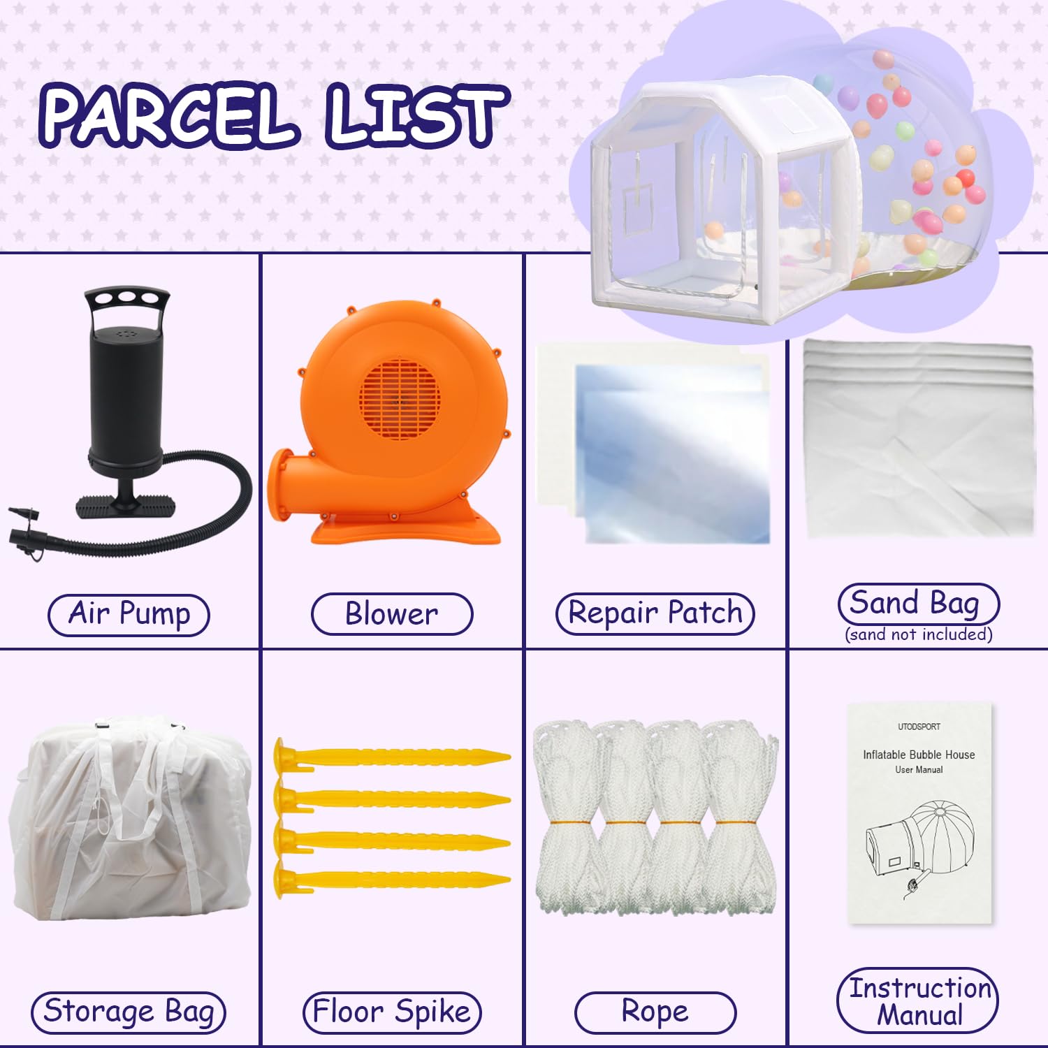 Iuoni 10FT Klarer PVC aufblasbarer Bubble House Kuppelzelt mit Tunnel - Bubble House Kuppel aufblasbar, ideal für lustige Veranstaltungen und Partys, langlebiges aufblasbares Bubble House, einfache Einrichtung