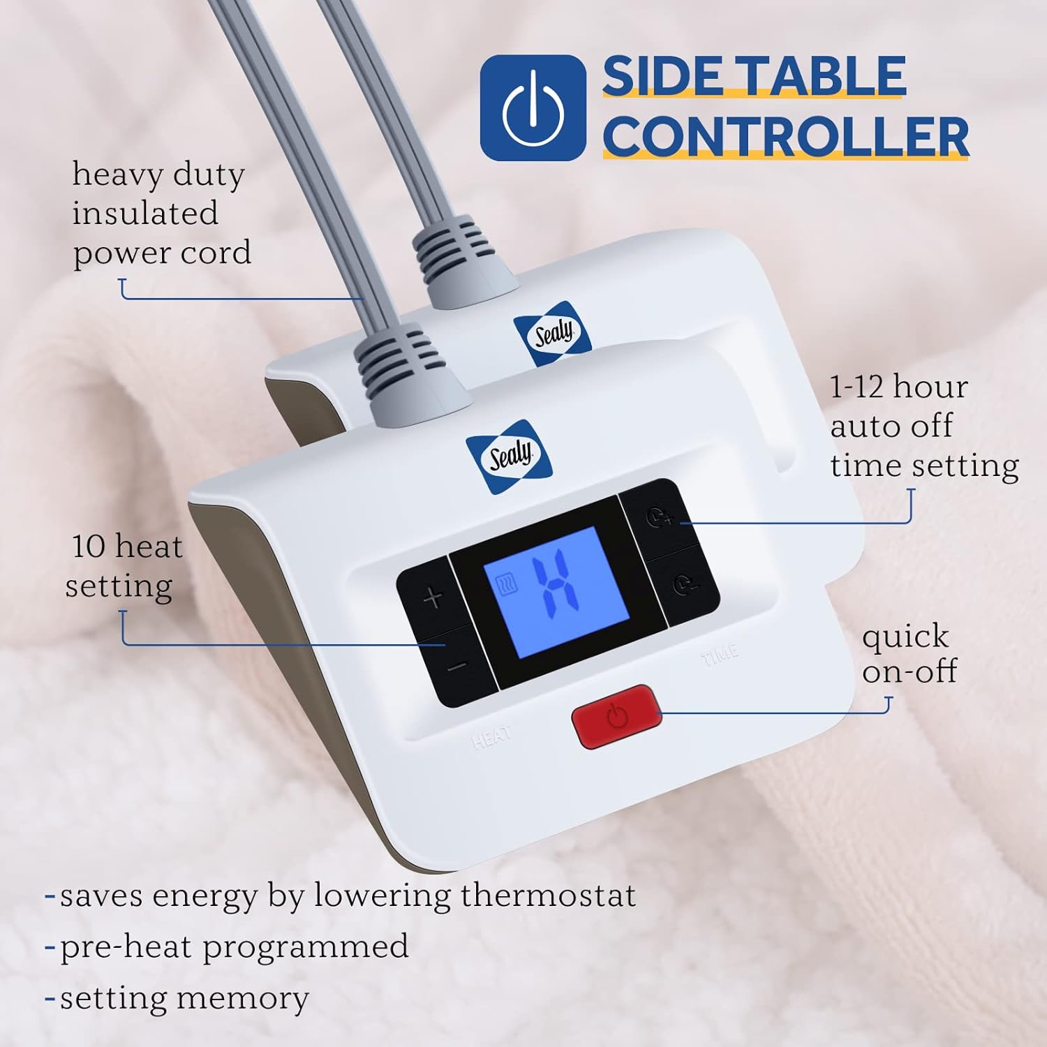 Sealy Electric Blanket Queen Size, Flannel & Sherpa Heated Blanket with 10 Heat Setting & 1-12 Hour Auto Shut Off, Fast Heating Blanket, Machine Washable, Beige, 84 x 90 Inch