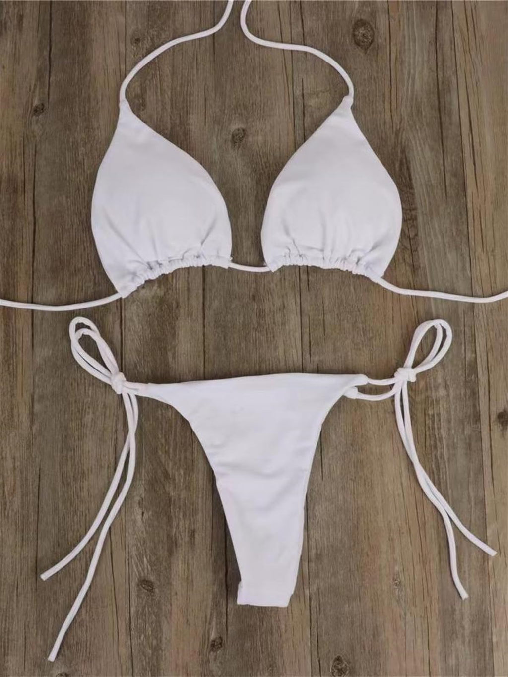 Alyweatry Women 2 Pieces Bikini Swimsuit Spaghetti Strap Top Tie Side Triangle G-Thong Bathing Suit Swimwear (A-White, S)