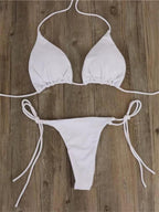 Alyweatry Women 2 Pieces Bikini Swimsuit Spaghetti Strap Top Tie Side Triangle G-Thong Bathing Suit Swimwear (A-White, S)