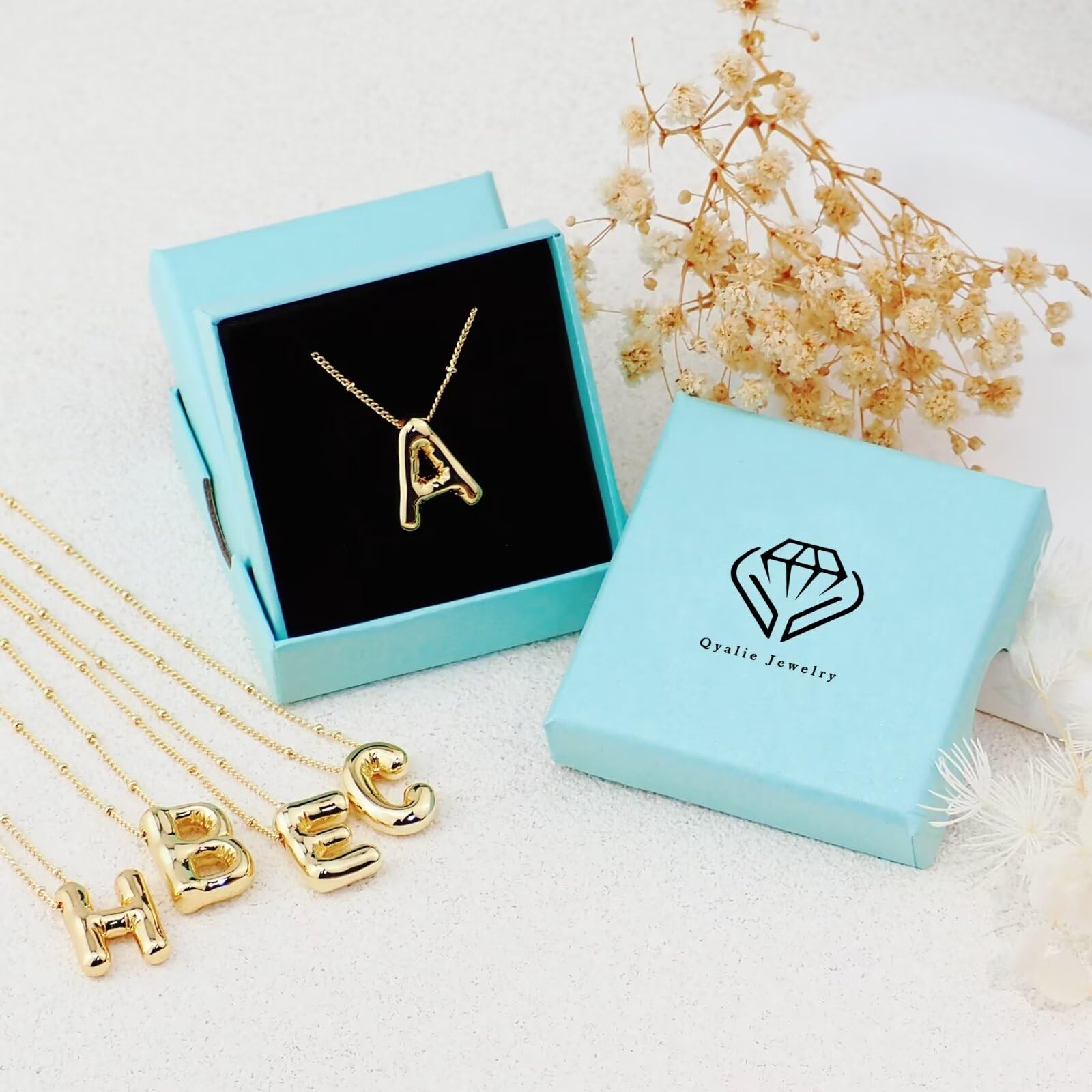 Qyalie Bubble Letter Necklace Balloon Initial Necklaces for Women Dainty Alphabet Pendant 14K Gold Plated Puffy Name Personalized Jewelry (A1, Gold)