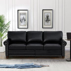 2 Piece Faux Leather Sofa Set,Modern Couch and Loveseat Sets with Storage,Mid Century Couch with Rivet Rolled Arm,Comfy Deep Seat Couch,Furniture for Living Room,Office(Loveseat+3 Seater,Black)