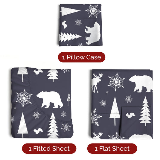 King Christmas Tree Sheet Set - Holiday Xmas Pattern Linen Set - Deep Pockets - Snug Fit - 4 Piece - Wrinkle Free - Comfy & Cooling Festive Winter Bedding - Easy To Care For - Kid Friendly