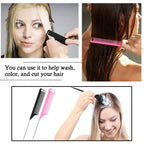 18 Pieces Parting Comb for Braids, Rat Tail Teasing Stainless Steel Pintail Comb for Hair Cutting Hair Styling Hairdressing (Black, Pink)