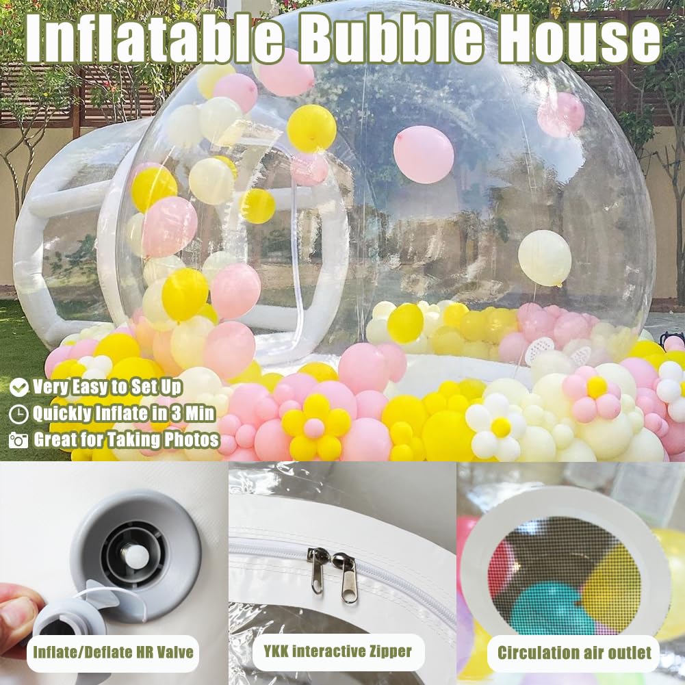 Aufblasbares Bubble-Haus für Kinder, 13 Fuß klarer aufblasbarer Ballon-Dom mit 6,5 Fuß langem Tunnel, Outdoor transparentes Bubble-Zelt aus PVC in Gewerbequalität mit 950W Gebläse & 600W Luftpumpe für Party, Garten