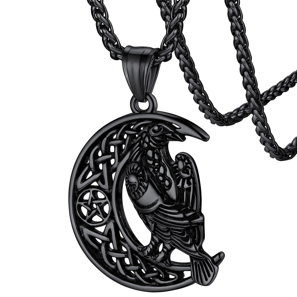 FaithHeart Viking Raven Necklace for Men, Norse Mythology Raven Skull Pendant Sturdy Stainless Steel Amulet Jewelry Gift for Men