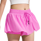 BOOPH Girls Flowy Shorts Athletic Butterfly Shorts Girls with Inner Pockets for Running Tennis Rose Red 9-10Y