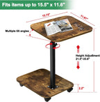 TV Tray with Wheels, 2-Tier Side Table for Couch – Adjustable Height & Angle, 360° Swivel C-Shaped End Table for Snacks, Meals, Coffee, Books, Tablets – Rustic Brown