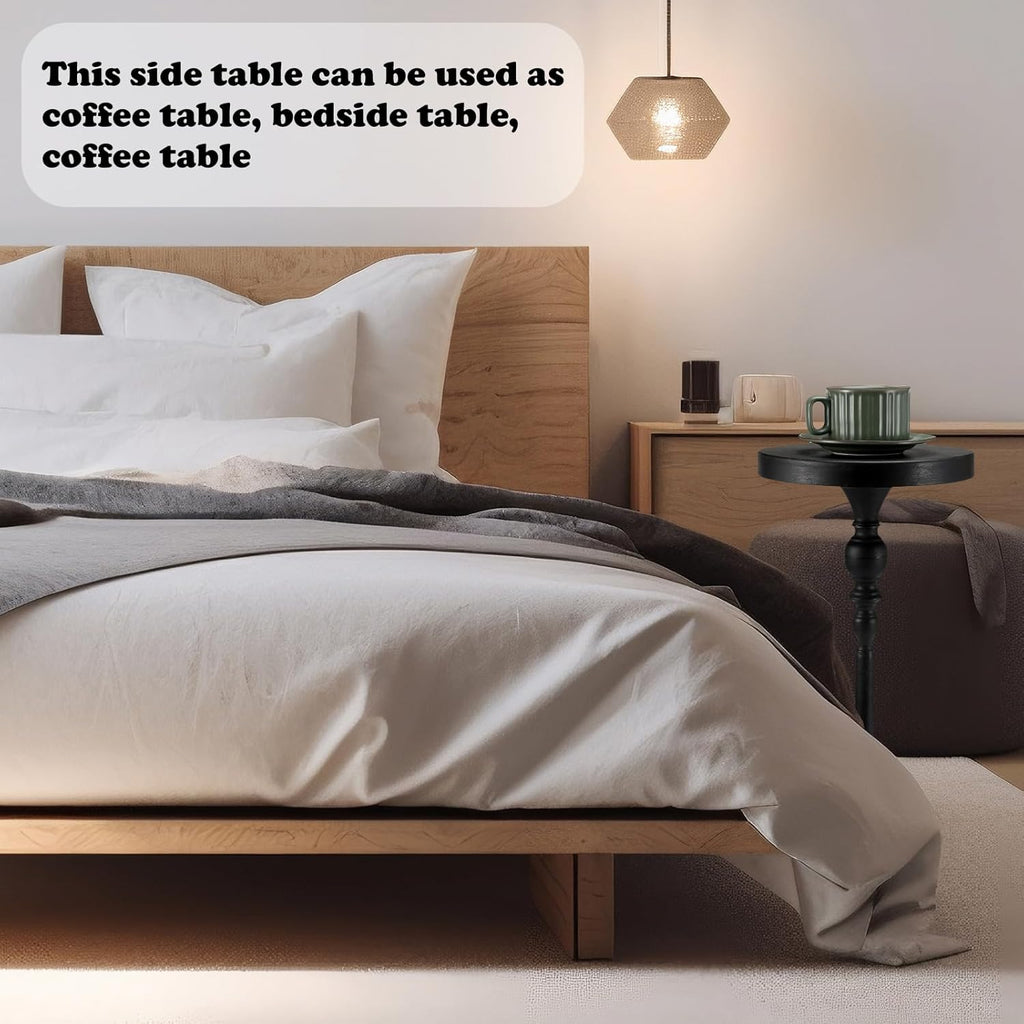 Black Metal Martini Table 9.5 x 9.5 x 20.5 Inches Round Drink Tables Decorative Pedestal Side Desk for Small Spaces Cocktail Drink Holder Stand Small End Shelf for Living Room Bedroom