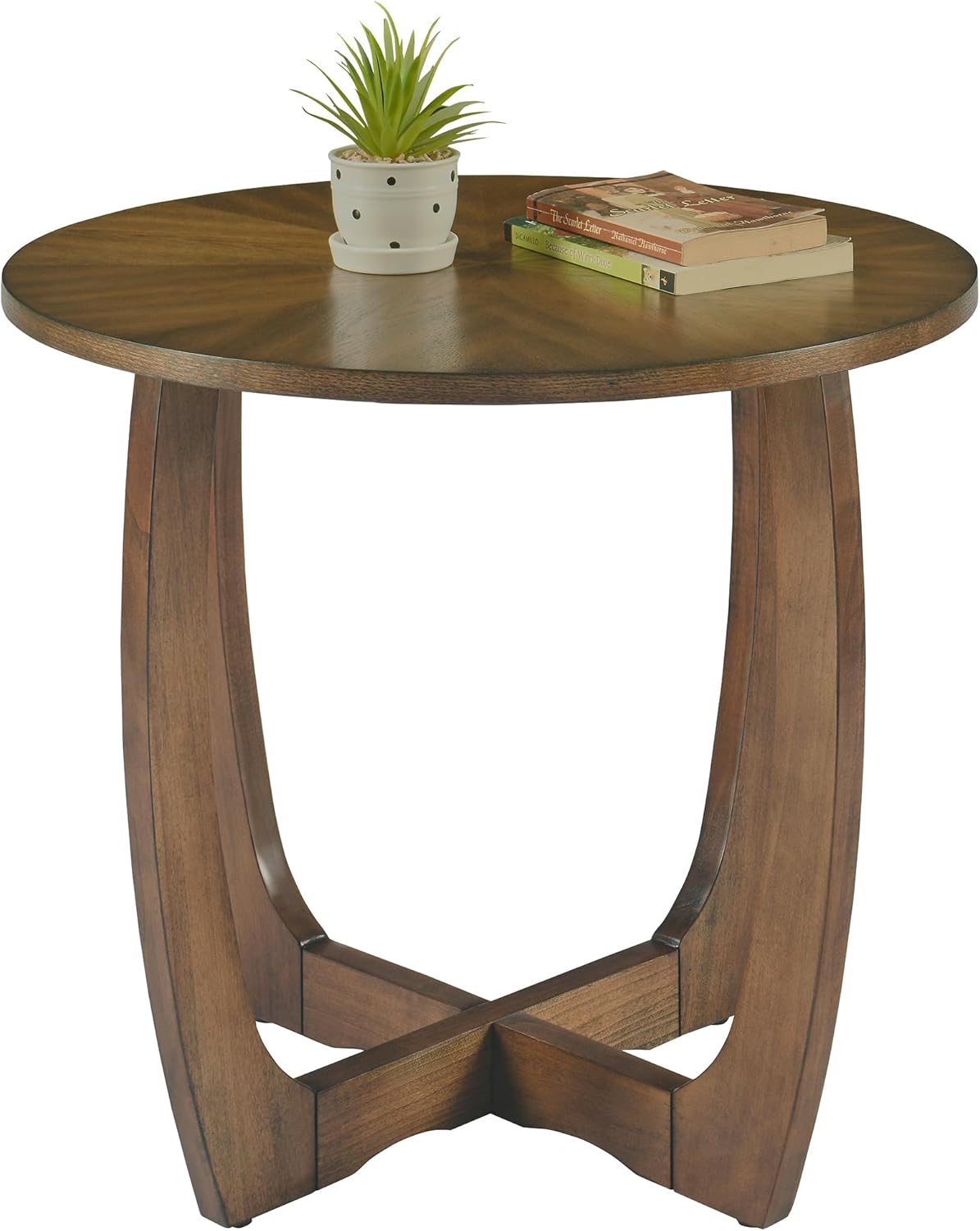 Solid Wood Round End Table with Splicing Top, Farmhouse Sofa Side Table, Beside Corner Table, Large Telephone Table for Living Room, Bedroom, 23.6" Dia x 21.7"H , Easy Assembly, Rustic Brown CJZ3223