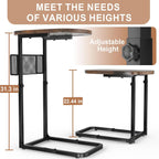 Couch Side Table with Large Tabletop, Tv Tray Table Adjustable Height with Storage Baskets, Strong and Stable Metal Frame, for Sofa, Bedside, TV Watching, Meals, Snacks, and Laptop Use