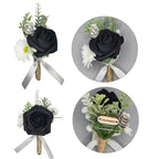 Corsage and Boutonniere Set Artificial Flower Wrist Corsage and Boutonniere for Men Groom Groomsmen Bride Bridesmaids,Wedding Prom Suit Decorations (1, Black)