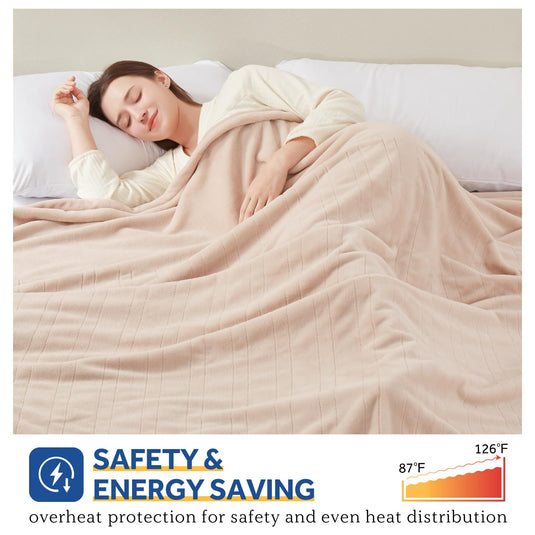 SEALY Electric Blanket Throw, Flannel Heated Blanket with 6 Heat Settings & 2-10 Hours Auto Shut Off, Fast Heating & Machine Washable for Home Office Use, 50x60 Inch, Light Grey