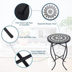 Vipush Mosaic Patio Side Table Outdoor Accent Table Bistro Coffee Table Plant Stand Indoor Folding Round End Table for Small Porch Balcony Backyard,Black