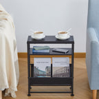 Narrow End Table for Small Spaces - Slim Side Table with Magazine Holder,2 in 1 Design Narrow Coffee Table Living Room,Skinny Bedroom Nightstand Thin Side Magazine Table,Black