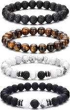RANKEEF Tiger Eye Bracelet For Men 8MM Natural Stone Stretch Adjustable Black Crystal Beaded Bracelet for Men Women Gifts
