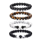 RANKEEF Tiger Eye Bracelet For Men 8MM Natural Stone Stretch Adjustable Black Crystal Beaded Bracelet for Men Women Gifts