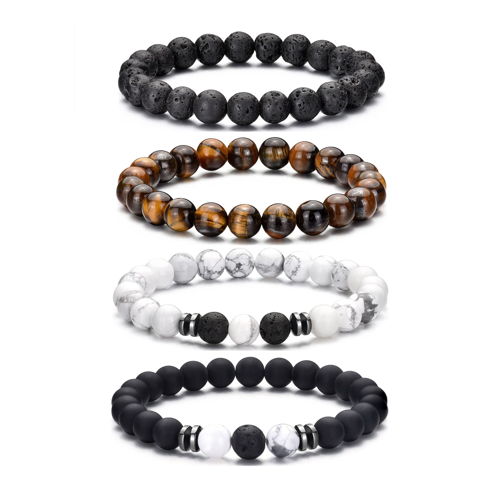 RANKEEF Tiger Eye Bracelet For Men 8MM Natural Stone Stretch Adjustable Black Crystal Beaded Bracelet for Men Women Gifts