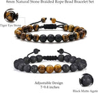 M MOOHAM Natural Stone Bracelets for Men - 8mm Tiger Eye, Matte Agate, Lava Rock - Teen Boys Gifts for Birthday, Anniversary, Christmas