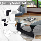 Triangle Glass Coffee Table-Mid-Century Modern End Table Solid Wood Base & Vintage Tempered Transparent Glass Top Coffee Tables Living Room Balcony (Black/Brown, Small 32.2 * 22.4 * 16in)