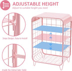 Metal Side Table,Cute Pink Nightstand,3 Tier End Table with Storage,Vintage Bedside Table,Girls Bedroom Furniture,Accent Table,Small Coffee Table for Living Room,Bedroom,Dorm