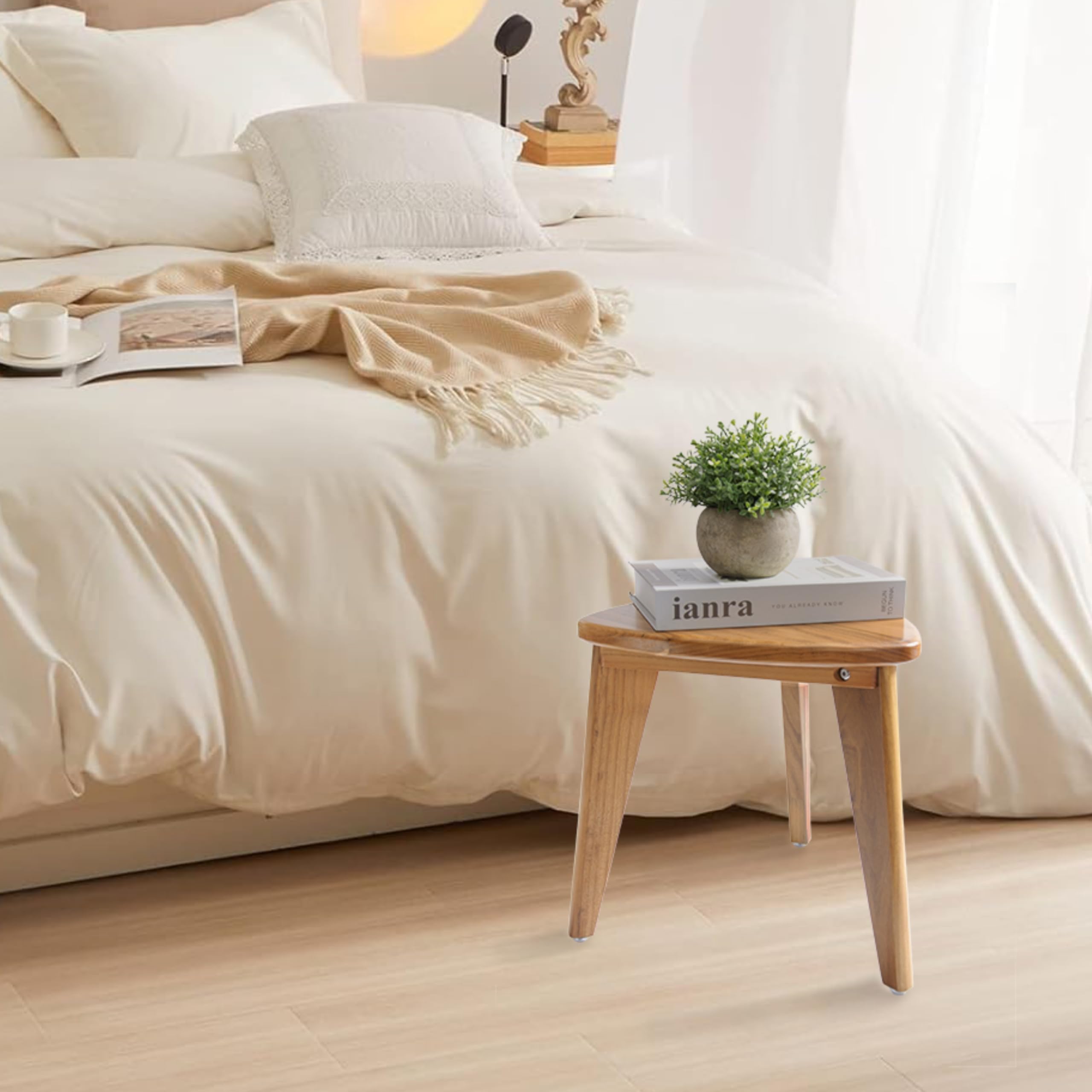 TeakAura Teak Shower Stool, Teak Shower Bench, Waterproof Wood Chair for Inside Shower, 12'' Spa Foot Rest for Shaving Legs, Organizer Teak Stool, Corner Seat for Bathroom Livingroom