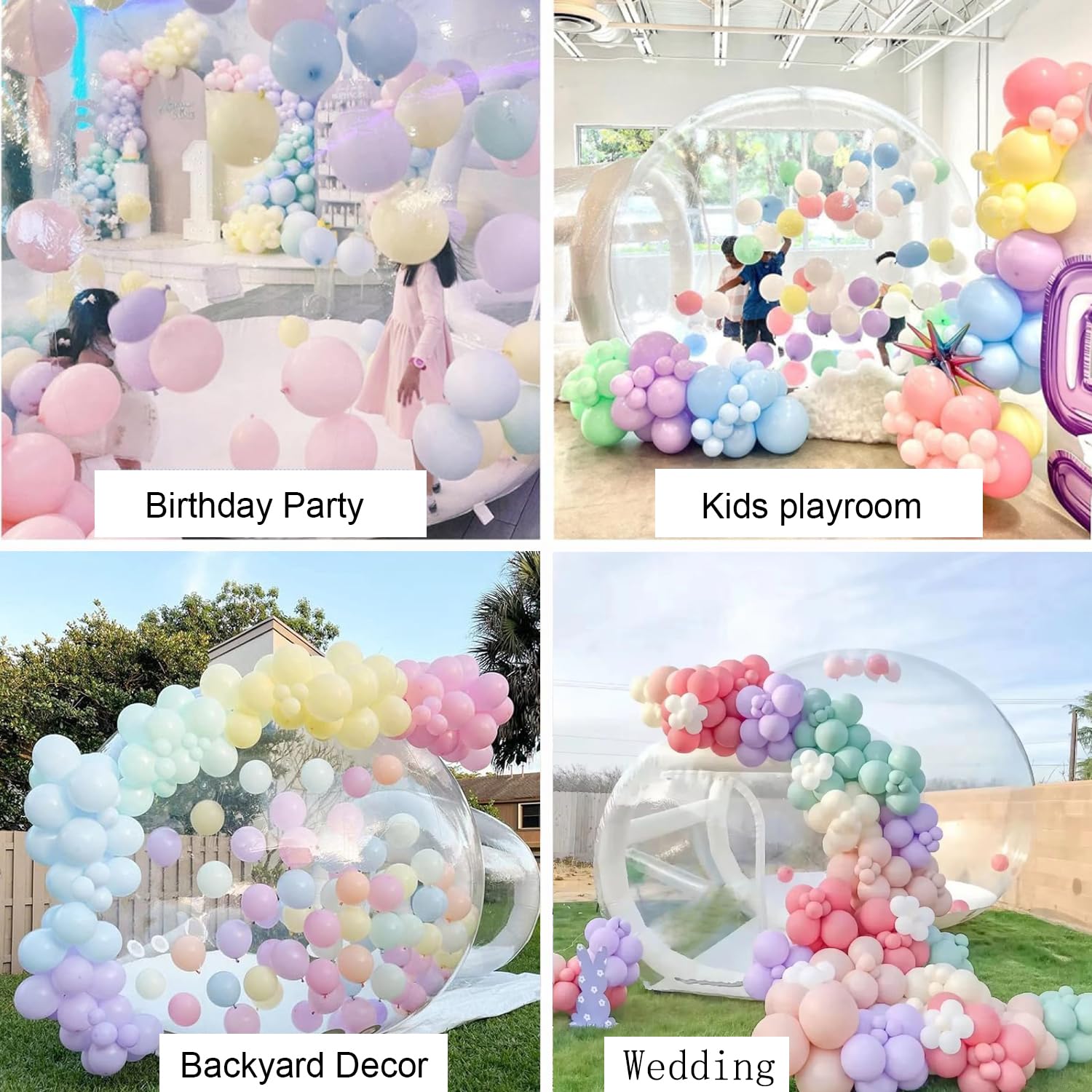 10FT Inflatable Bubble House Dome for Kids, Clear PVC Inflatable Bubble House Tent with Tunnel, Bubble Balloon House with 800W Air Blower, 600W Air Pump with 50pcs Balloons Inflatable Dome for Party