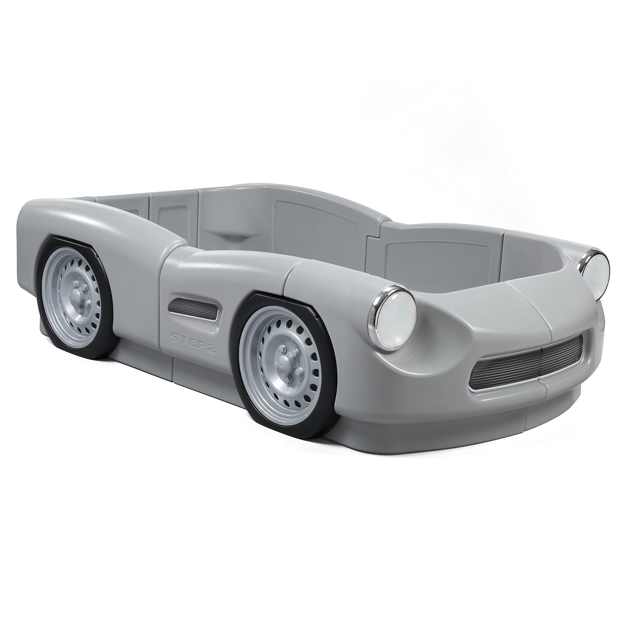 Lit Roadster Step2 pour tout-petits à lit jumeau, lit voiture de course de transition pour garçons et filles, réglable, fabriqué en plastique durable, pour tout-petits de plus de 3 ans, gris