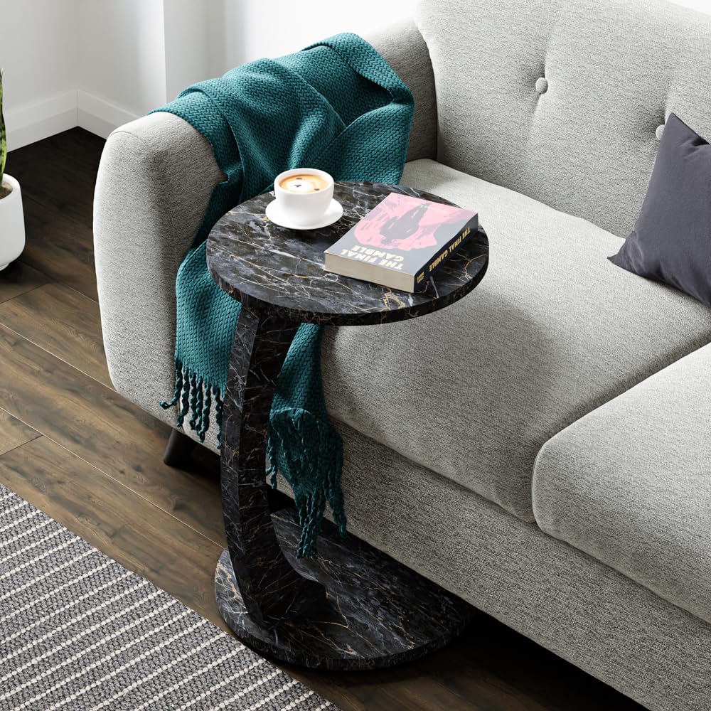 C-Shaped Round End Table with Rolling Wheels - C-Type - Side Table Modern Design