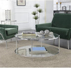 Convenience Concepts Royal Crest 2 Tier Round Glass Coffee Table, Clear Glass / Chrome Frame