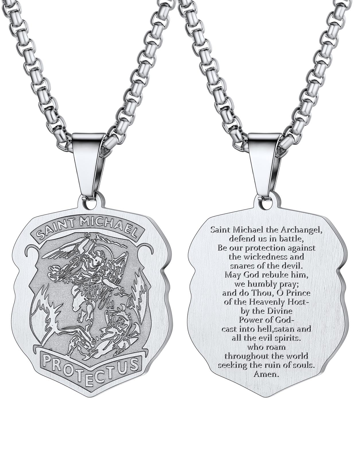 U7 St. Michael Necklace for Men Women Stainless Steel/18K Gold Plated Biblical Archangel Medal Round/Oval/Shield Patron Saint Christopher/Michael Pendant with 22" Box Chain