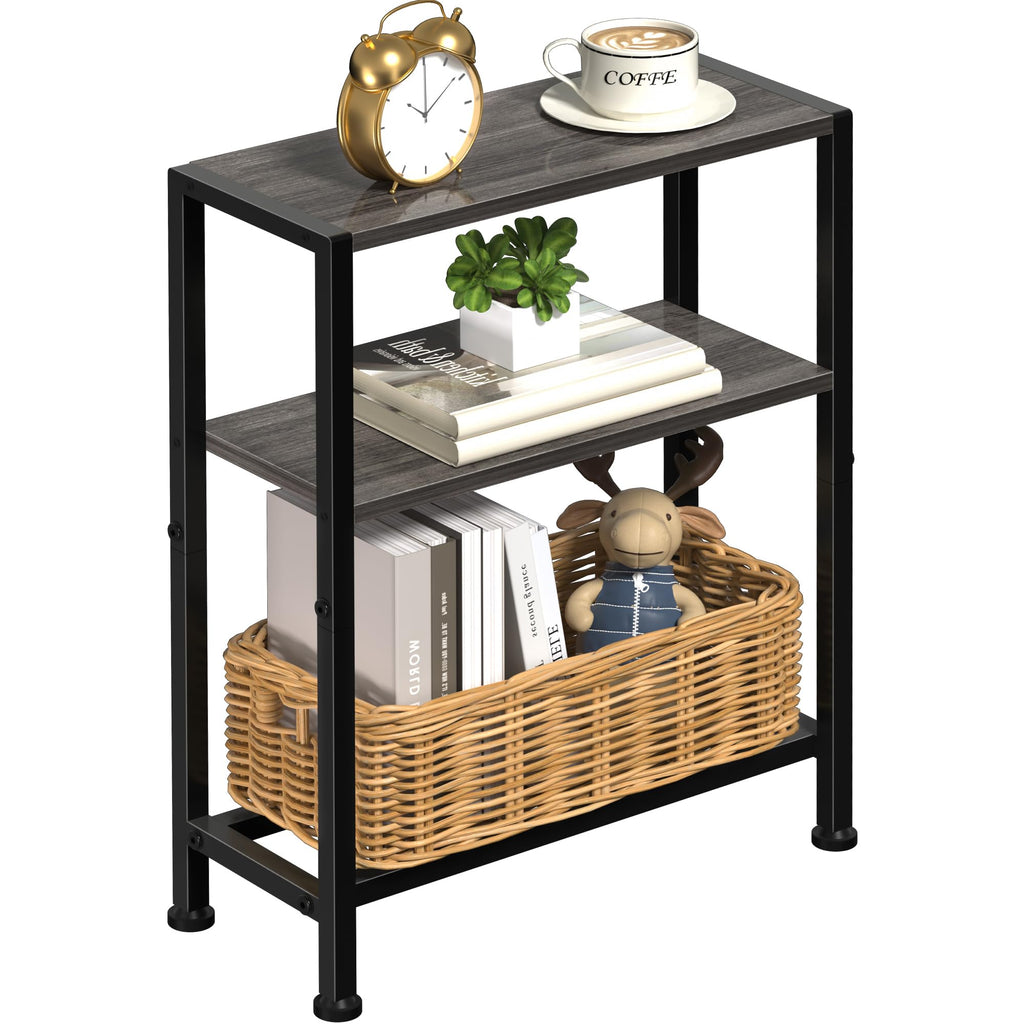 Narrow Side Table for Small Space, 2-Tier Small End Table with Shelf Holder, Slim Nightstand, Skinny Snack Couch Table in Living Room, Bedroom, Study, Kitchen and Balcony (Rustic Brown &Black)