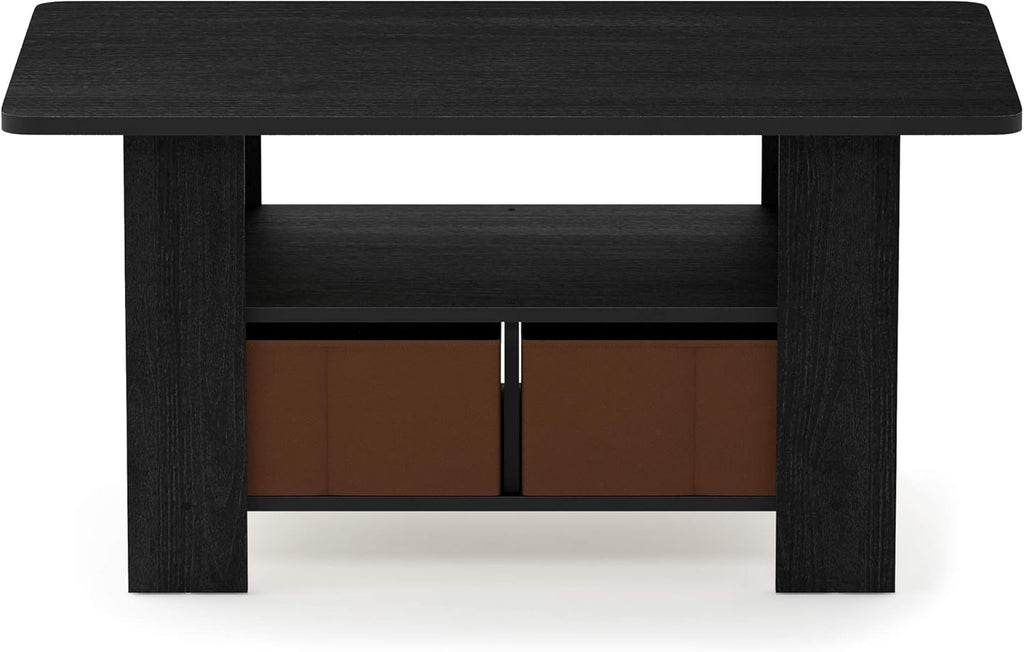 Furinno Andrey Coffee Table with Bin Drawer, Americano/Medium Brown, Small Non-Lift Top