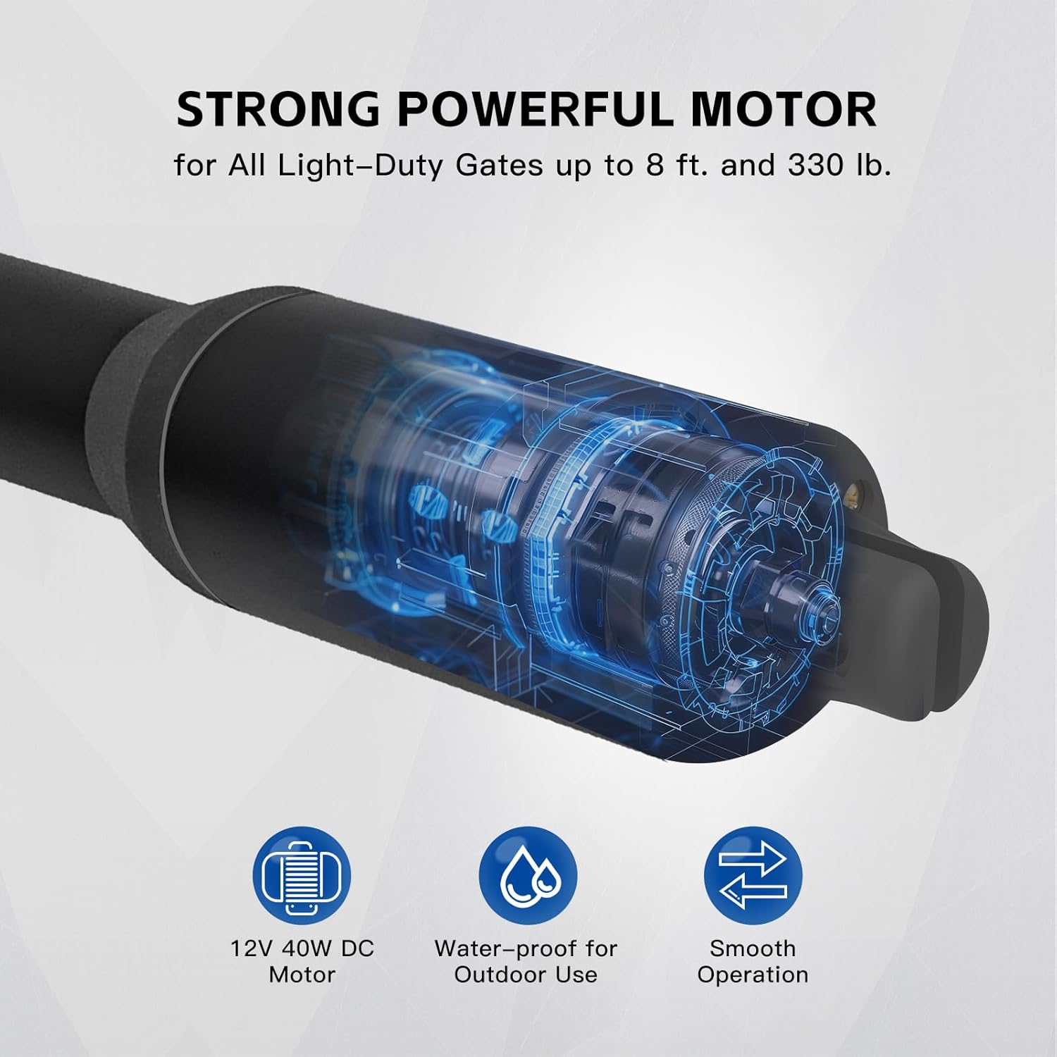 X X-HOUSE C01-L Automatic Gate Opener with Solar Panel & Batteries for Light Duty Dual Swing Gates Up to 330lb 8ft per Arm 12V 40W Electric Gate Opener with 2 Remotes Complete Kit Solar Powered