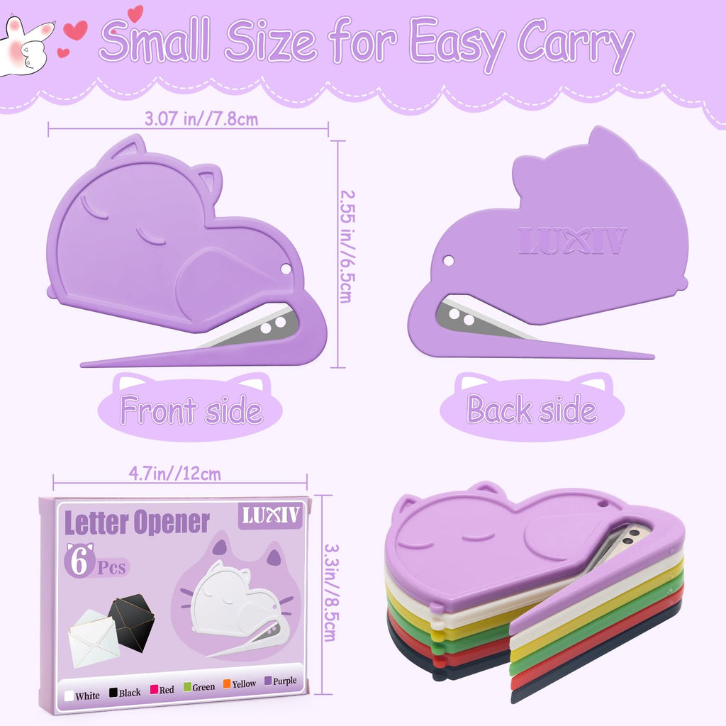 6-pak brevåbner kuvertåbner i katteform, Luxiv kuvertåbner til kvinder, mænds poståbningsværktøj mini sikkert brevpakkeåbningsværktøj til kontor, hjem (6)