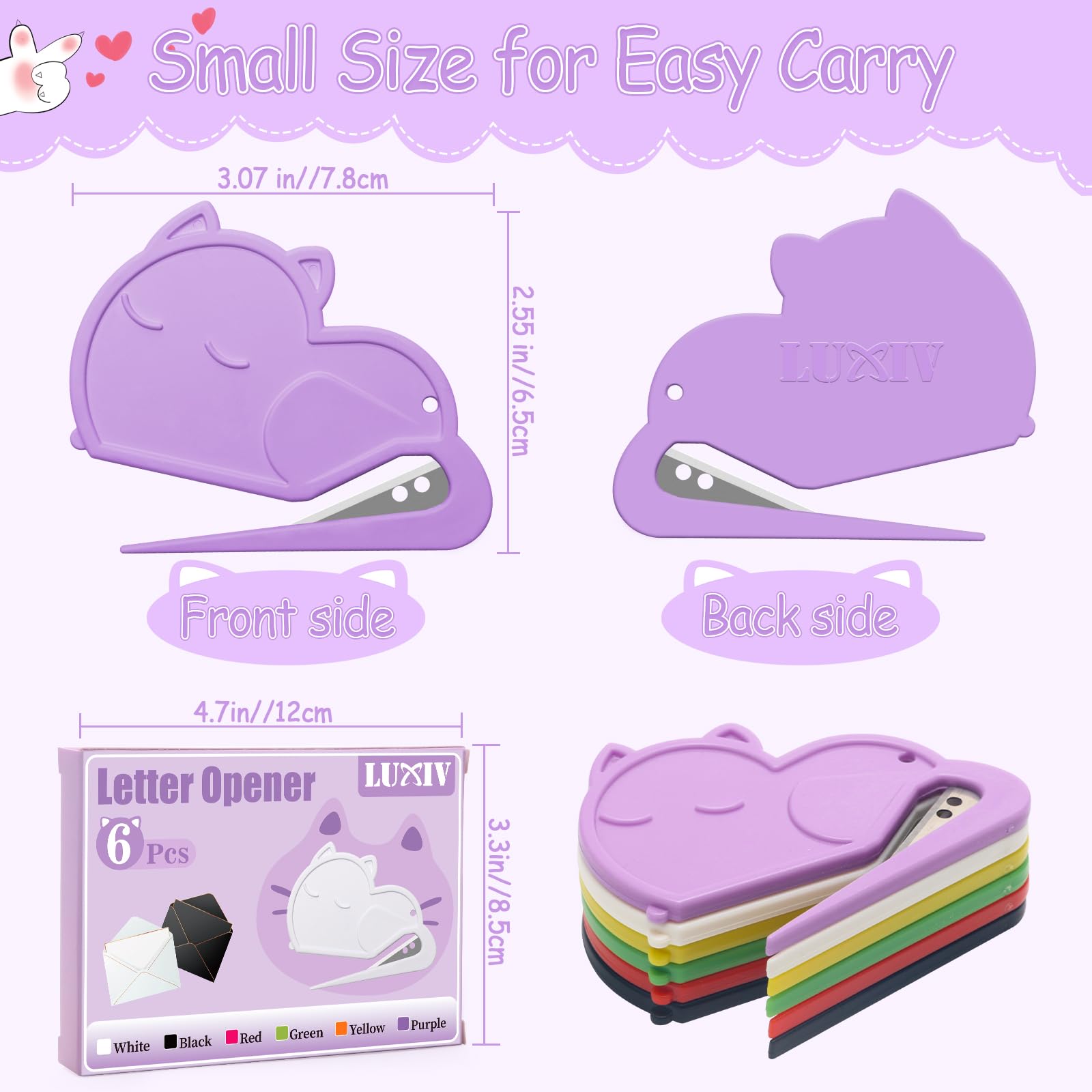 6-pak brevåbner kuvertåbner i katteform, Luxiv kuvertåbner til kvinder, mænds poståbningsværktøj mini sikkert brevpakkeåbningsværktøj til kontor, hjem (6)