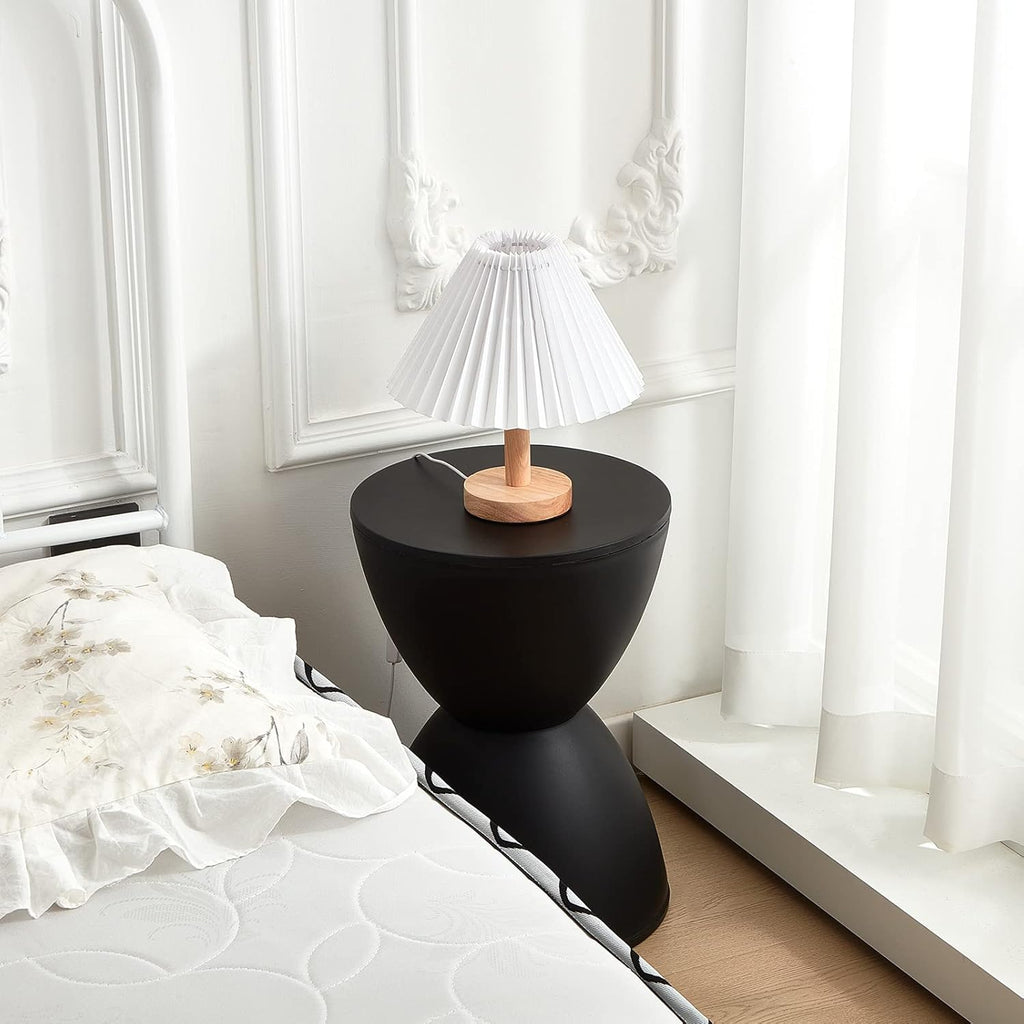 Leinuosen 16.73" H x 11.81" W Small Plastic Black Drum Side Table Plastic Hourglass Modern End Table Round Outdoor Stool Side Table for Coffee Patio Indoor Home Bedroom (Cover Cannot Be Removed)